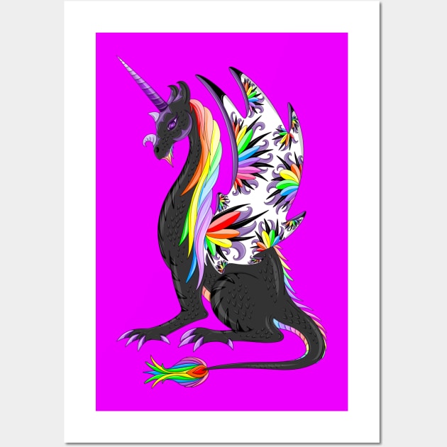 Rainbow Unicorn Dragon Wall Art by MelanieJeyakkumar